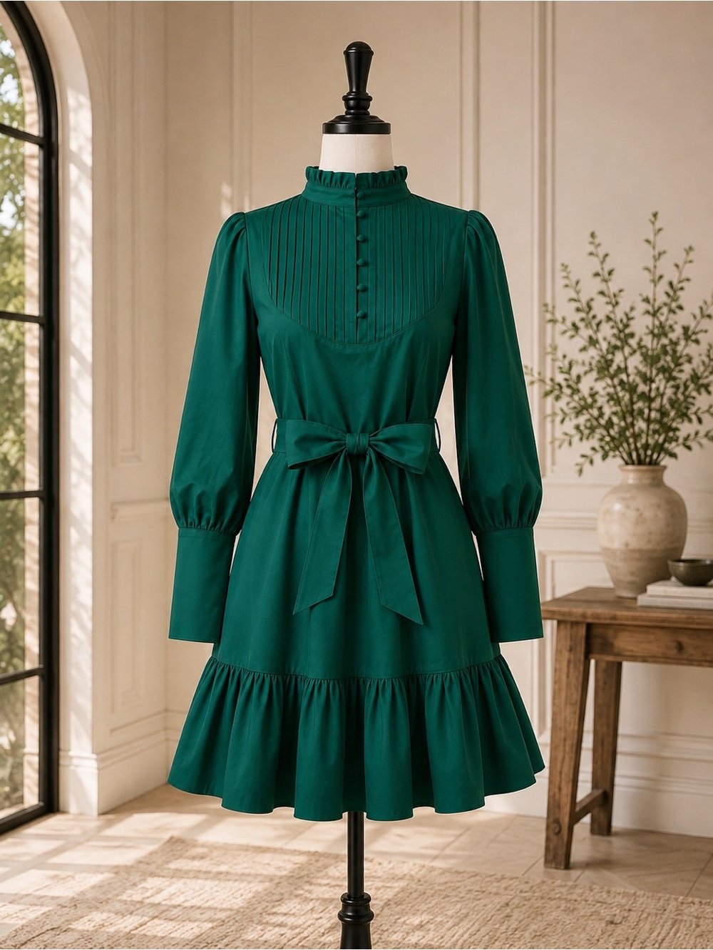 Emerald Green Beacher Pintuck Shift Dress - Picture 5 of 8